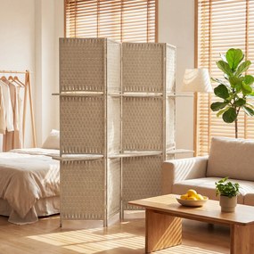 HOMCOM Separator de camere 4 panouri 2 rafturi pliabile natural pai | Aosom Romania