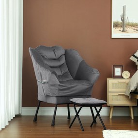 HOMCOM Set Fotoliu cu Suport pentru Picioare, Spătar, Brațe și 2 Buzunare Laterale, 80x78x100 cm, Gri | Aosom Romania