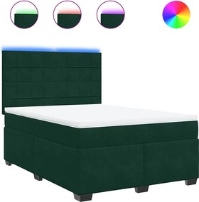 vidaXL Pat box spring cu saltea, verde închis, 140x190 cm, catifea
