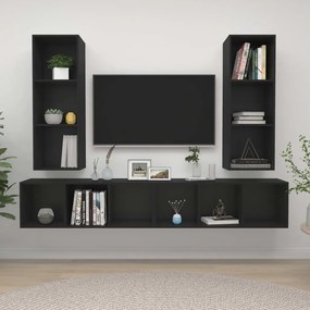 3079881 vidaXL Dulapuri TV suspendate, 4 buc, negru, lemn prelucrat