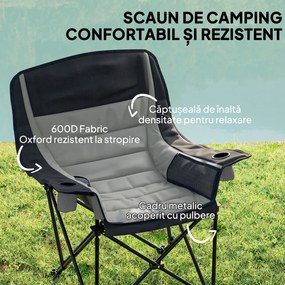 Outsunny Scaun de Camping Pliabil cu 2 Suporturi pentru Pahare și Buzunare Laterale, 99x71x103 cm, Gri | Aosom Romania