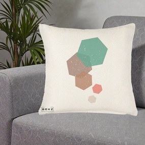 Perna Decorativa Geometric Hexagoane Pastel, 40x40 cm, Crem Reliefat, Husa Detasabila, Perna Inclusa, BEKZ®