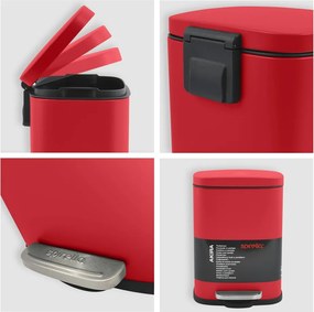 Coș de gunoi roșu cu pedală din oțel 5 l Akira – Spirella