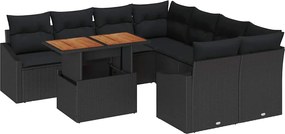 vidaXL Set de masă pentru grădină cu pernă 9 pcs Negru și Maro