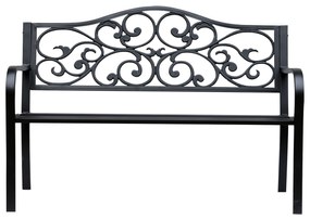 Outsunny Banca pentru exterior din fonta si metal, banca pentru gradina 2 locuri cu spatar inalt decorat, 127x60x89cm, negru