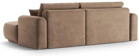 Coltar extensibil dreapta 5 locuri, modular, cu lada depozitare, Ella, Micadoni Home, 271x174x94 cm, catifea, bej inchis