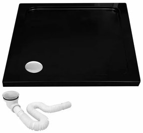 Cabina de dus patrata cu usi glisante negru Rea City 80x80 cm si cadita neagra