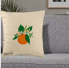 Perna Decorativa Portocala in Floare, 40x40 cm, Bej, Husa Detasabila, Perna Inclusa, BEKZ®