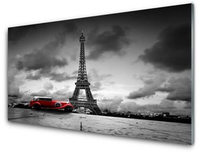 Tablou pe sticla Turnul Eiffel Car Arhitectura Gri Roșu