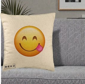 Perna Decorativa Emoji Limba Scoasa, 40x40 cm, Bej, Husa Detasabila, Perna Inclusa, BEKZ®