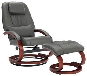 248702 vidaXL Fotoliu rabatabil cu taburet, gri, piele ecologică