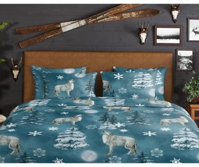 Lenjerie de pat albastru petrol din flanelă pentru pat dublu/extinsă 200x220 cm Midnight – Good Morning