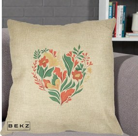 Perna Decorativa Inima Florala Botanica, 40x40 cm, Crem, Husa Detasabila, Perna Inclusa, BEKZ®