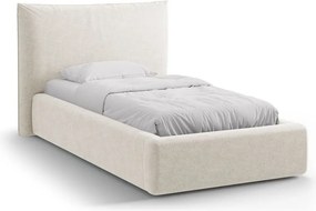 Pat crem tapițat cu spațiu de depozitare cu somieră 90x200 cm Kaelle – Micadoni