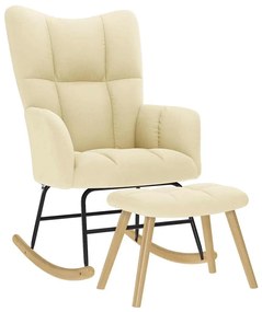 vidaXL Scaun balansoar cu taburet, crem, material textil