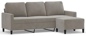 3153393 vidaXL Canapea cu 3 locuri și taburet, gri deschis, 180 cm, catifea