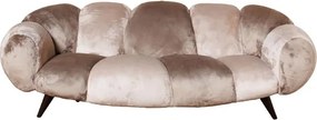 Canapea 3 locuri din catifea taupe, cu volume bombate și brațe rotunjite, aspect retro, 76 x 243 x 114 cm, „Mercurio”