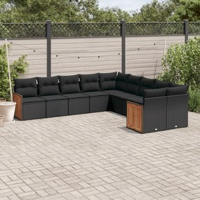 3260431 vidaXL Set canapele de grădină cu perne, 10 piese, negru, poliratan
