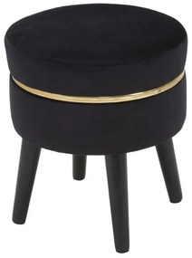 Taburet negru/auriu din catifea si lemn de Pin, Paris Mauro Ferretti