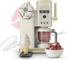 Aparat de facut inghetata 13in1 Ninja CREAMi Scoop & Swirl™ NC701EUSTGD, 800 W, 13 programe, Maneta cu 3 trepte pentru cornete, CreamiFit, Creamify, 2 cupe de 473 ml, Personalizare, Crem/Auriu