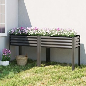 Outsunny Pat de grădină înălțat din metal, cutie de plantare extra mare cu traverse de întărire și insert din material nețesut, 180 x 55 x 80 cm, gri închis | Aosom Romania