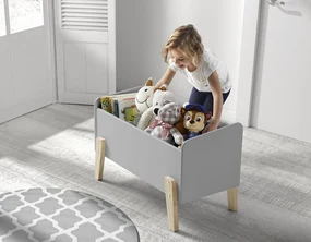 Cutie pentru Jucării Kiddy, cu 3 Compartimente și Picioare din Pin Masiv, Gri Rece – Vipack
