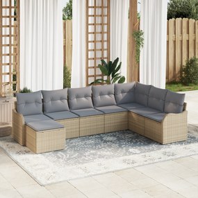 vidaXL Set de canapele pentru grădină cu pernă 8 pcs Bej Rattan poli