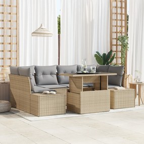 vidaXL Set canapele grădină 7 piese cu perne bej din ratan poliester