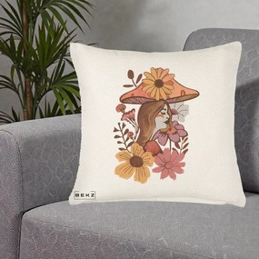 Perna Decorativa Fata Ciuperca Florala Boho, 40x40 cm, Crem Reliefat, Husa Detasabila, Perna Inclusa, BEKZ®