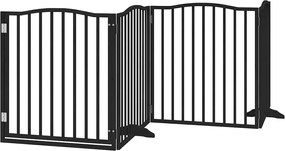 vidaXL Poartă câini pliabilă cu ușă 4 panouri negru, 320 cm, lemn plop