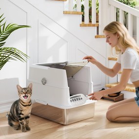 PawHut Extra Large din Oțel Inoxidabil, Litieră pentru Pisici cu Lopățică, Capac Rabatabil | Aosom Romania