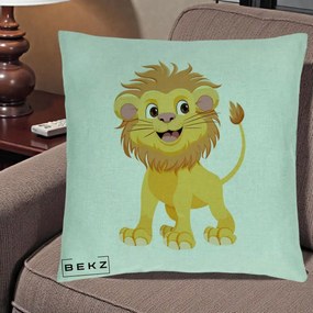 Perna Decorativa Pui de Leu Kawaii, 40x40 cm, Verde Menta, Husa Detasabila, Perna Inclusa, BEKZ®