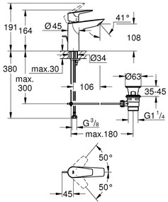 Baterie lavoar Grohe Bauedge, marimea M, furtunuri flexibile, crom-23758001