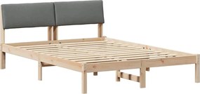 vidaXL Cadru de pat maro și gri închis 140 x 200 cm Lemn masiv de pin