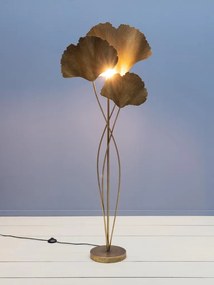 Lampă de podea din metal auriu, cu frunze de ginkgo sculptate, finisaj vintage, 164×66×25 cm, „Ginkgo"