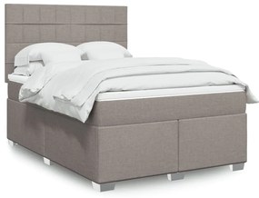 vidaXL Pat box spring cu saltea, gri taupe, 140x200 cm, textil