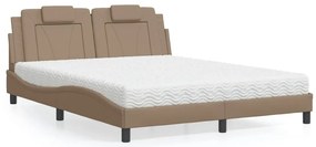 vidaXL Pat cu saltea, cappuccino, 160x200cm piele ecologică