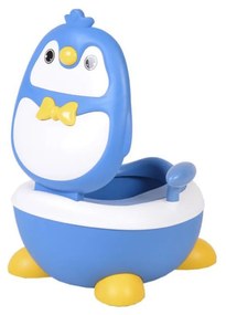 Olita 2 in 1 pentru copii NOVOKIDSª Happy Penguin , Vas detasabil, Plastic non toxic, Model Pinguin, Albastru