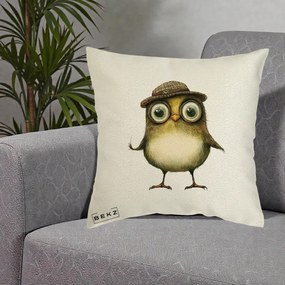 Perna Decorativa Pui Intelectual cu Palarie Tweed, 40x40 cm, Ecru, Husa Detasabila, Perna Inclusa, BEKZ®