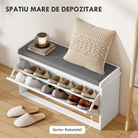 Bancă pentru pantofi HOMCOM, bancă de intrare cu sertar rabatabil | Aosom Romania