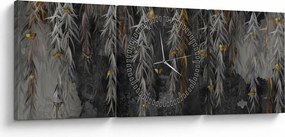 Tablou - Crenguțe de salcie, fundal negru (cu ceas) (90x30 cm)