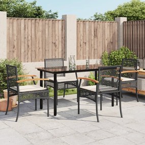 vidaXL Set mobilier de grădină cu perne, 5 piese, negru, poliratan