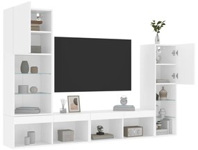 3216654 vidaXL Unități de perete TV cu LED-uri, 4 piese, alb, lemn prelucrat