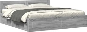 vidaXL Cadru de pat cu tăblie gri sonoma 200x200 cm lemn prelucrat