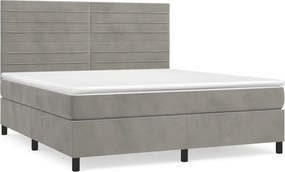 vidaXL Pat box spring cu saltea, gri deschis, 160x200 cm, catifea