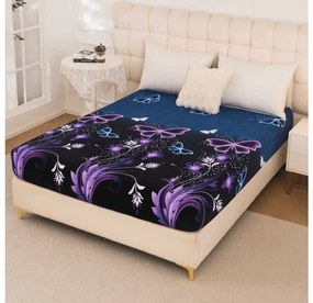 Cearsaf Cocolino microplus cu elastic VIOLET BUTTERFLY 200x200 cm albastru inchis