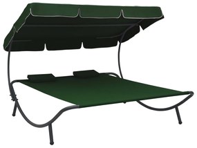 vidaXL Pat șezlong de exterior cu baldachin și perne, verde