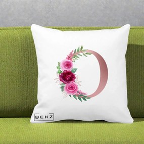 Cadou Personalizat - Perna Personalizata Monograma Rose Gold Litera O, 40x40 cm, Alba Mata, Husa Detasabila, Perna Inclusa, BEKZ®