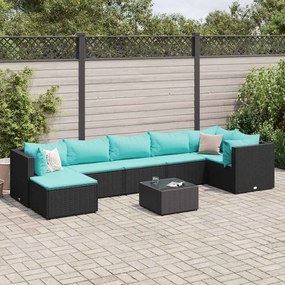 vidaXL Set mobilier de grădină cu perne, 8 piese, negru, poliratan