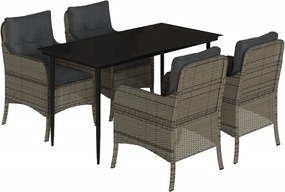 vidaXL Set mobilier de grădină cu perne, 5 piese, gri, poliratan